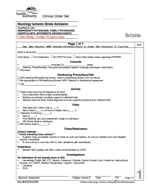 Neurology Ischemic Stroke Admission Form