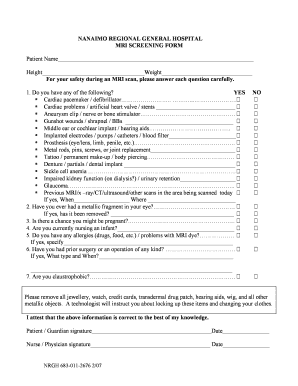 MRI Screening Form