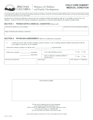 Child Care Subsidy Medical Condition Form