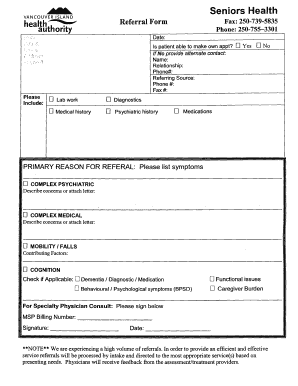 Vancouver Island Seniors Health Referral Form