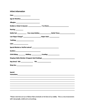 Infant Daycare Information Form