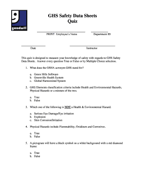 GHS Safety Data Sheets Quiz
