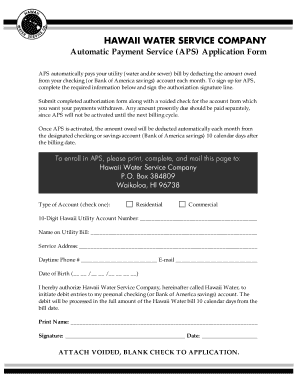 Hawaii Water Service Automatic Payment Service Application