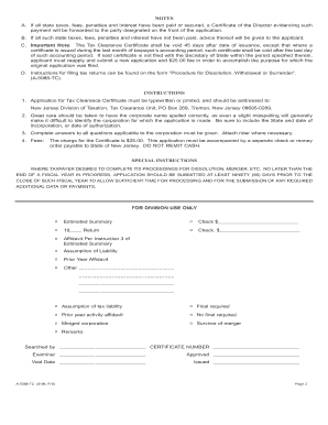 New Jersey Tax Clearance Certificate Application