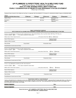 UP Plumbers & Pipefitters Health & Welfare Fund Enrollment Form