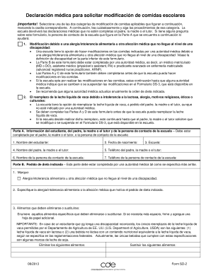 Declaración médica para solicitar modificación de comidas escolares