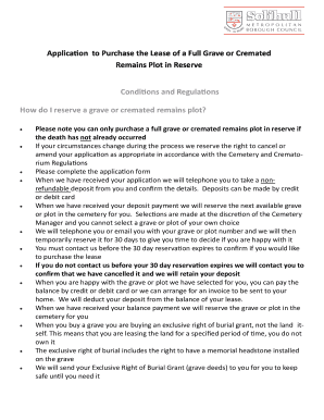Grave or Cremated Remains Plot Application