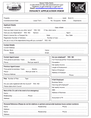 Queensland Tenancy Application Form