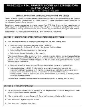 RPIE-EZ-2003 Real Property Income and Expense Form