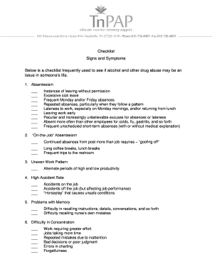 Tennessee Professional Assistance Program Checklist