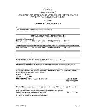 Ontario Estate Trustee Application Without Will