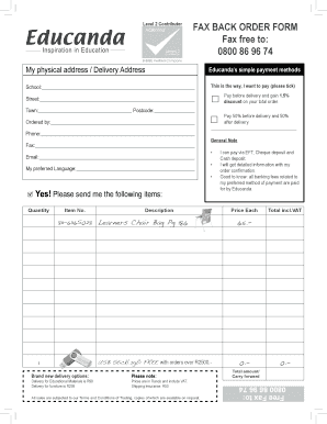 Educanda Fax Back Order Form