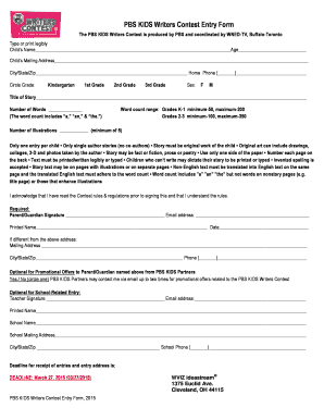 PBS KIDS Writers Contest Entry Form