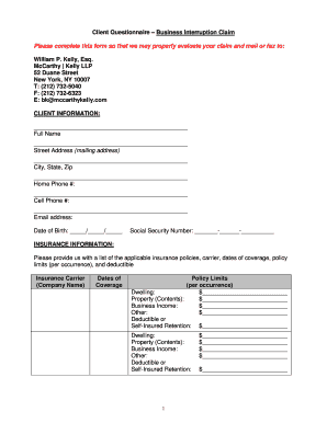Business Interruption Claim Form