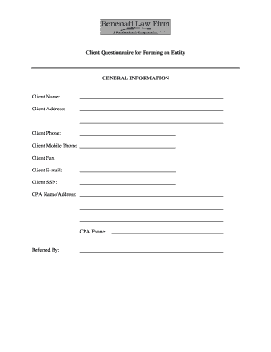 Client Questionnaire for Forming an Entity