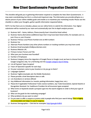 New Client Questionnaire Preparation Checklist