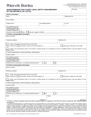 Questionnaire for Client Legal Entity Non-Resident