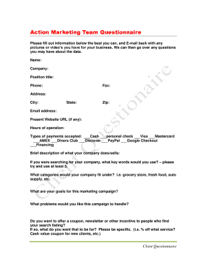 Action Marketing Team Questionnaire