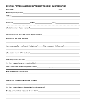 Business Performance Check Questionnaire