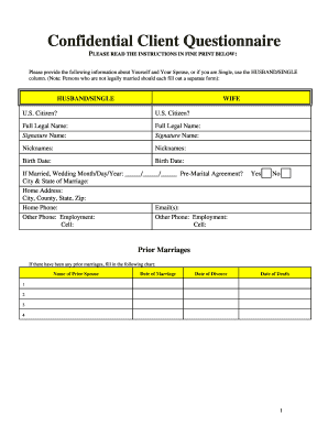 Confidential Client Questionnaire