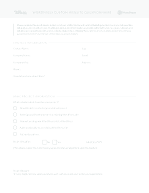 WordPress Website Questionnaire