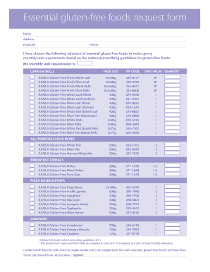 Essential Gluten-Free Foods Request Form