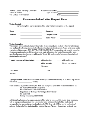 Recommendation Letter Request Form