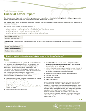 Financial Advice Report for Retail Shop Leases