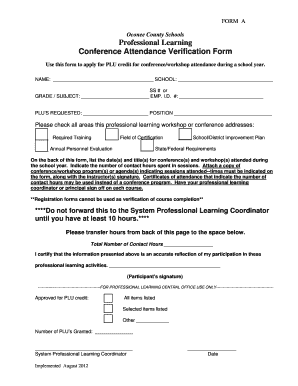 Oconee County Schools Professional Learning Conference Attendance Verification Form