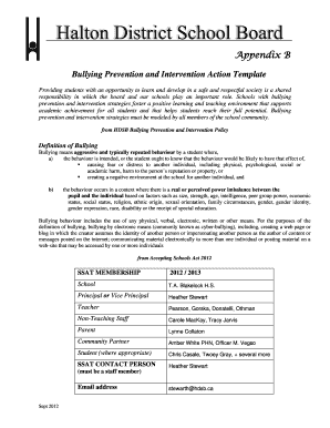 Bullying Prevention and Intervention Action Template