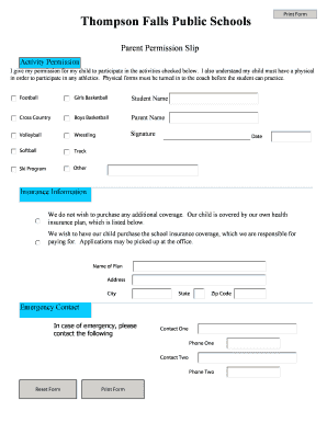 Parent Permission Slip for Student Activities