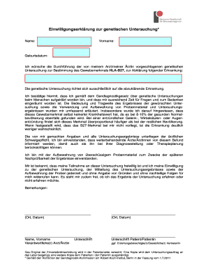 Einwilligungserklärung zur genetischen Untersuchung