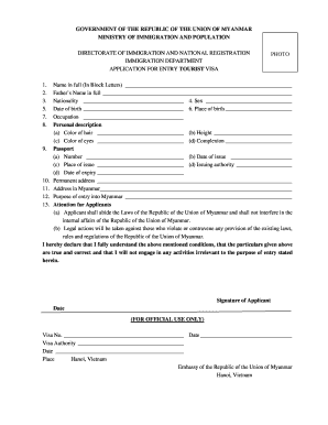 Myanmar Entry Tourist Visa Application