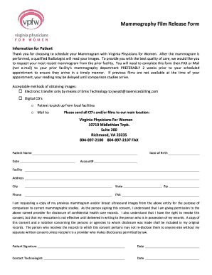 Mammography Film Release Form
