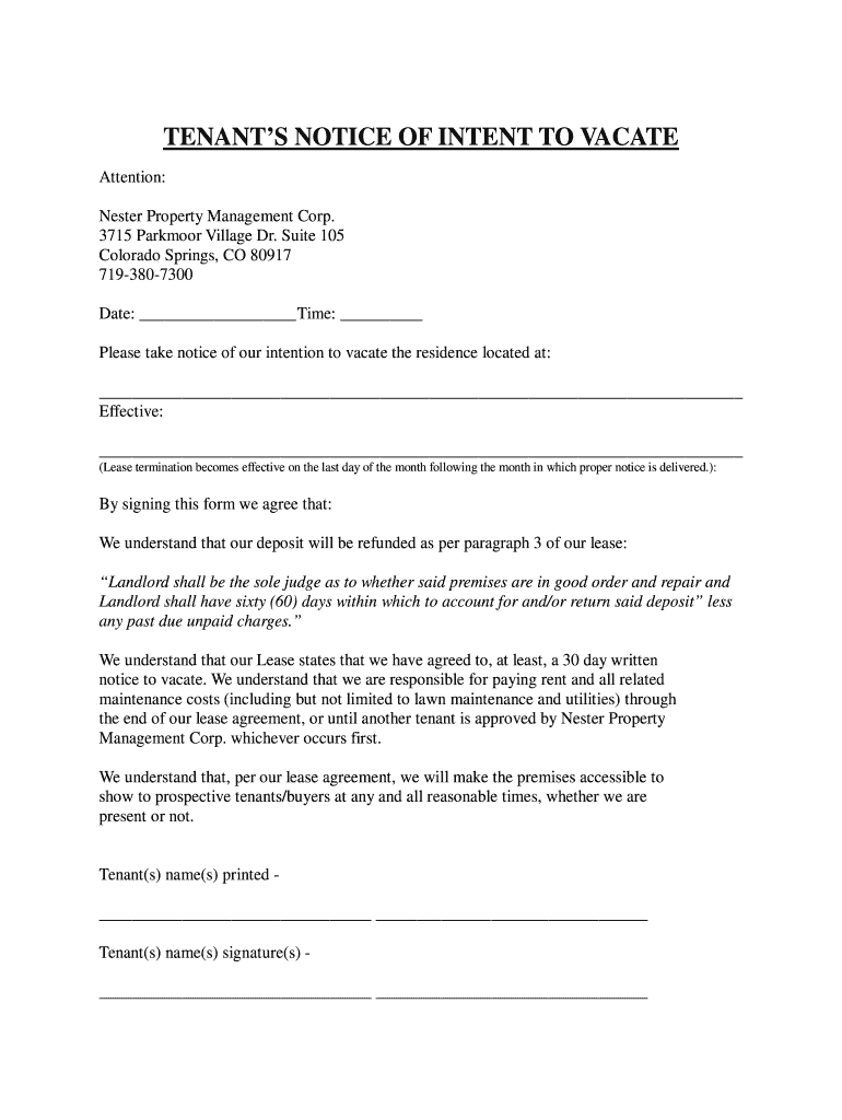 Fillable Online 30 Day Written Notice Form 2012doc Fax Email Print ...