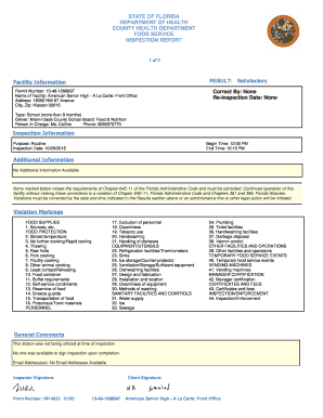 Florida Food Service Inspection Report