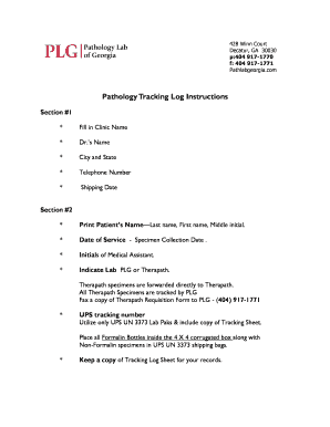 Pathology Tracking Log Form