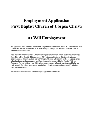 Employment Application First Baptist Church of Corpus - firstcorpus