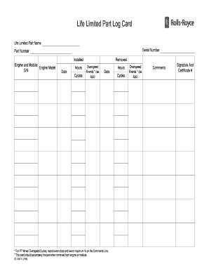 Life Limited Part Tracking Card