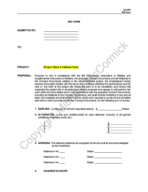 General Contractor Request for Proposal Bid Form