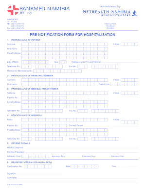 Pre-Notification Form for Hospitalisation