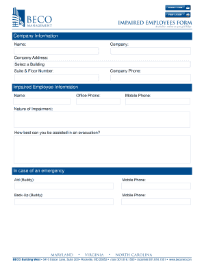 Impaired Employees Emergency Information Form