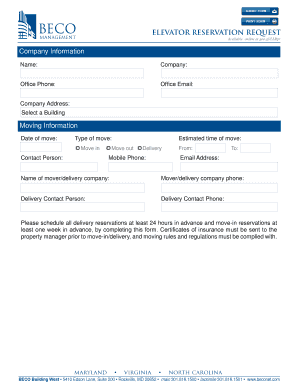 Elevator Reservation Request Form
