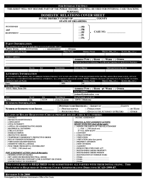 Domestic Relations Cover Sheet