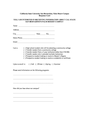 California State University Palm Desert Campus Information Request Form