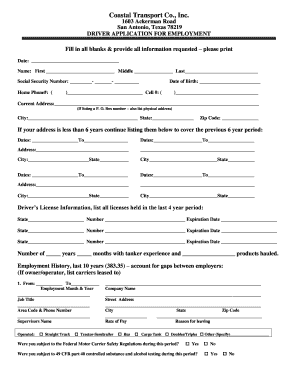Driver Application for Employment