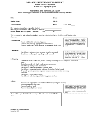 Prevention and Screening Request