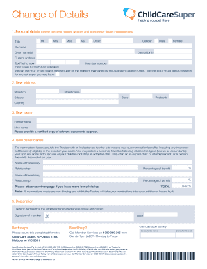 Child Care Super Member Change of Details Form