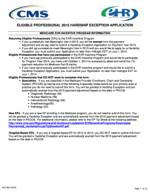 Medicare EHR Incentive Program Hardship Exception Application