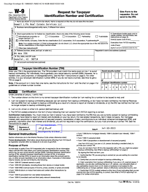 IRS Form W-9 Request for Taxpayer Identification Number and Certification